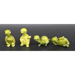 Set of‎ 4 Vtg Miniature Whimsical Turtle Figurines Hard Plastic Hong Kong 90s 2"